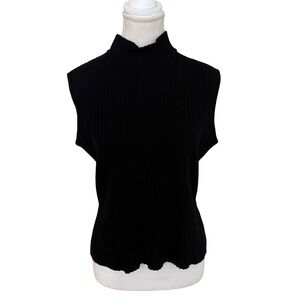 ST JOHN‎ Black Ribbed High Neck Sleeveless Knit Top Size Medium